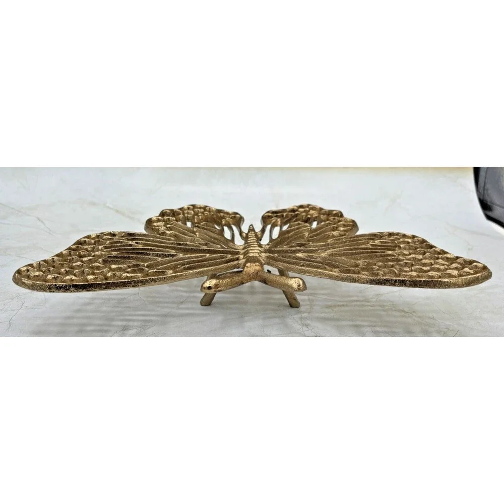 Aluminum Metal Filligree Butterfly Trivet Champagne Gold Tone Hot Plate‎ NEW!